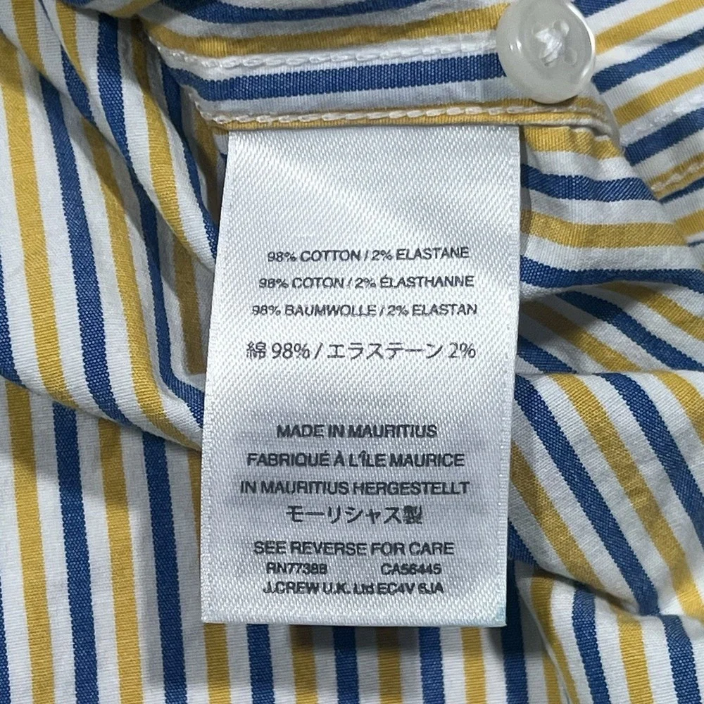 J Crew Secret Wash Shirting Mens Large Classic Striped Shirt Blue Yellow Stretch